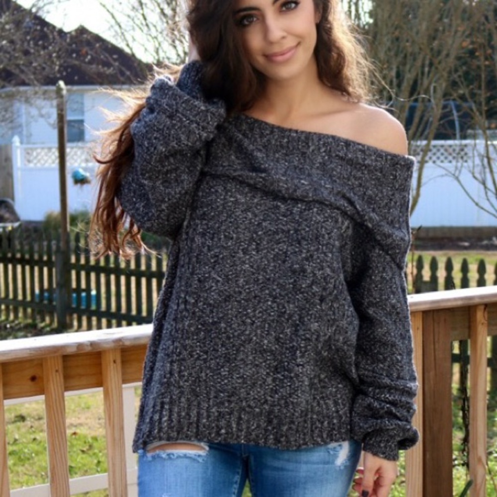 Loveriche Boutique off shoulder grey sweater